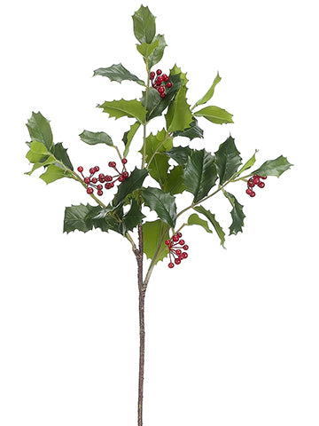 28" Holly Spray With Plastic Berry Green Red (pack of 12)