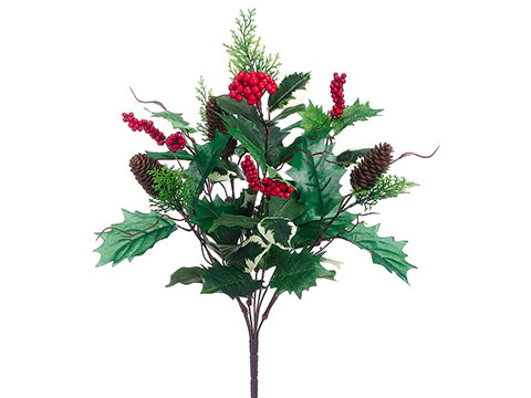 19" Holly/Cone/Berry Bush x7  Variegated Red (pack of 12)