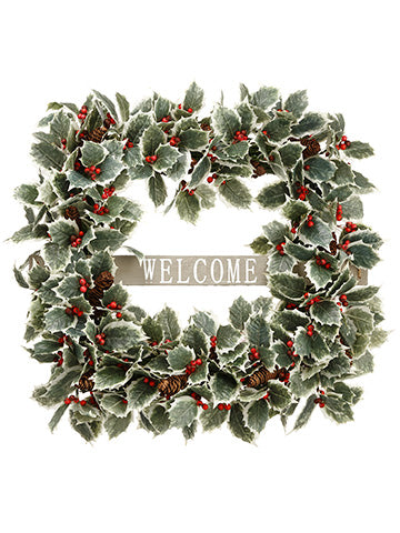 22" Holly/Pine Cone Welcome Wreath Green Brown (pack of 1)
