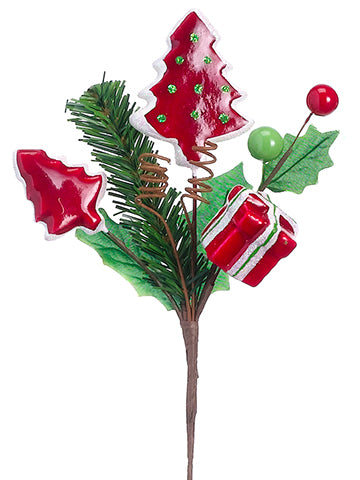 10" Christmas Tree/Gift Box Pick Red Green (pack of 24)