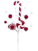 18" Candy Cane/Pompon Pick  Red White (pack of 12)