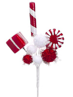 7.75" Candy/Pompon Pick  Red White (pack of 48)