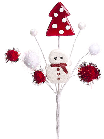 9" Snowman/Christmas Tree/ Pompom Ball Pick Red White (pack of 36)