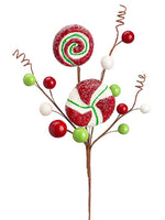 14" Sugared Peppermint Candy/Berry Pick Red Green (pack of 24)