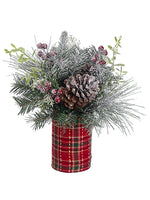 14" Pine/Pine Cone/Berry Holiday Arrangement in Fabric Base Green (pack of 4)