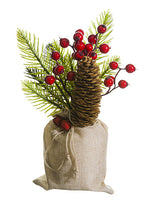 9" Berry/Pine Cone/Pine in Burlap Bag Red Green (pack of 6)