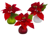 7" Velvet Poinsettia in Glass Vase Assortment (3 Styles Assorted) Red (pack of 2)