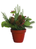 14" Holly/Berry/Pine in Terra Cotta Pot Green Red (pack of 4)