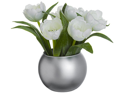 8" Glittered Tulip Arrangement in Glass Vase White (pack of 6)