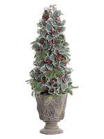 38" Holly/Pine Cone/Pine Topiary in Cement Pot Green (pack of 2)