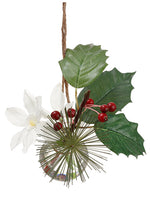 4.5" Narcissus/Holly/Berry in Glass Vase Ornament White Red (pack of 12)