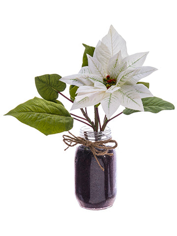 12" Velvet Poinsettia in Glass Vase White (pack of 4)