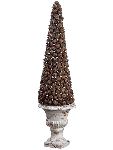 25" Pod/Bead Cone Topiary in Paper Mache Urn Brown Silver (pack of 1)