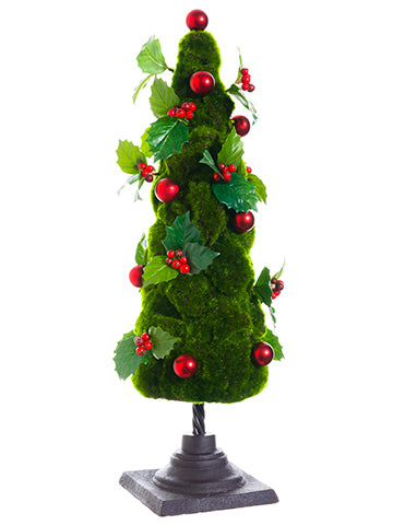 23" Moss/Holly/Ball Cone Topiary with Stand Green Red (pack of 2)