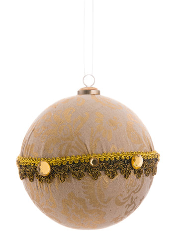6" Rhinestone Tassel Ball Ornament Gold Beige (pack of 6)