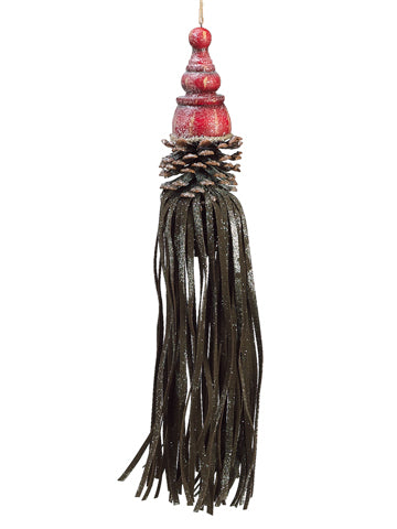 14" Glittered Pine Cone Tassel Ornament Red Brown (pack of 6)