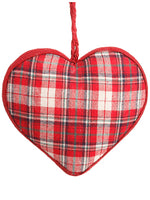 8" Plaid Heart Ornament  Red White (pack of 12)