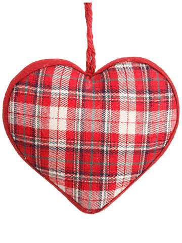 8" Plaid Heart Ornament  Red White (pack of 12)