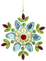 5" Rhinestone Snowflake Ornament Red Green (pack of 8)