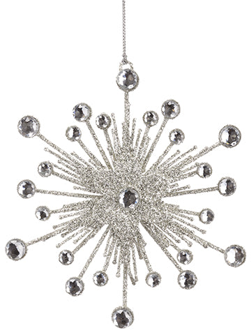 6" Glittered Rhinestone Star Ornament Clear Silver (pack of 8)