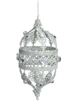 6.5 Glittered Rhinestone Finial Ornament Clear Silver (pack of 2)