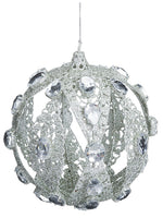 4.75 Glittered Rhinestone Ball Ornament Clear Silver (pack of 4)