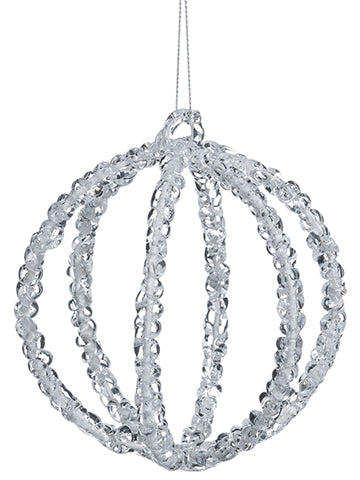 4" Iced Ball Ornament  Clear White (pack of 4)