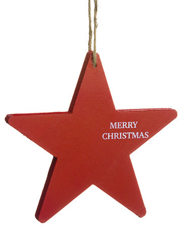 7" Wood Star Merry Christmas Ornament Red White (pack of 24)