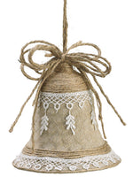5.25" Burlap Lace Rhinestone Bell Ornament Natural White (pack of 12)