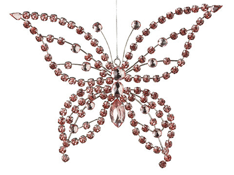 7"Wx9"L Rhinestone Butterfly Ornament Silver Pink (pack of 6)