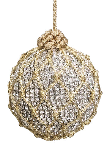 3" Rhinestone Zari Net Ball Ornament Gold Silver (pack of 6)