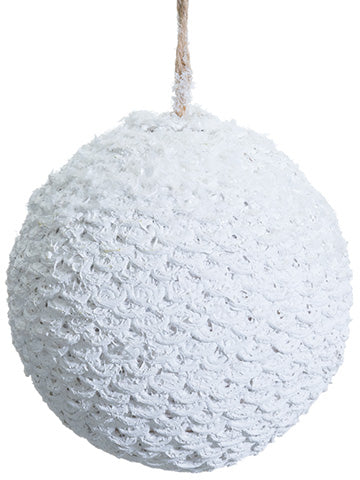 4" Snowed Jute Ball Ornament  White Snow (pack of 12)