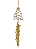 9" Rhinestone Tree Ornament With Tassel Gold (pack of 6)