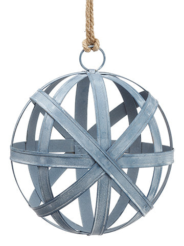 9.5" Metal Ball Ornament  Antique Blue (pack of 2)