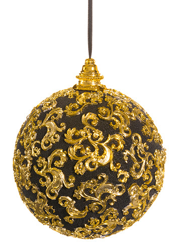 6" Filigree Ball Ornament  Black Gold (pack of 6)