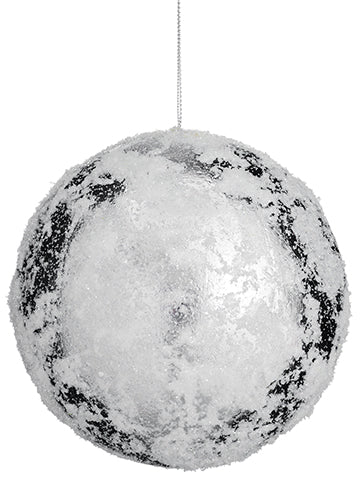 5" Snowed Ball Ornament  White Silver (pack of 12)