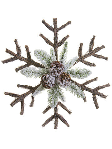 16" Snowed Pine/Cone Snowflake Ornament Green Snow (pack of 4)