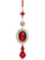 7.25" Rhinestone Drop Ornament Red Gold (pack of 12)