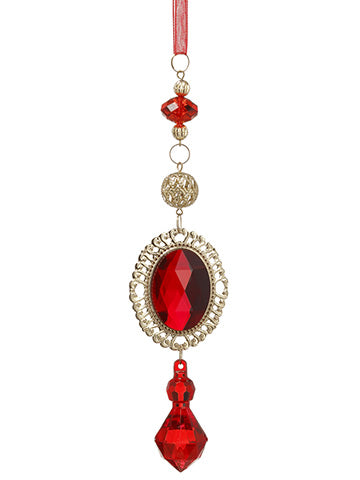 7.25" Rhinestone Drop Ornament Red Gold (pack of 12)