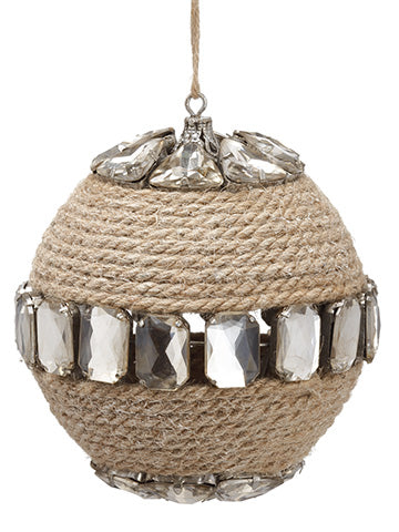 4.75" Rhinestone/Rope Ball Ornament Antique Silver (pack of 4)