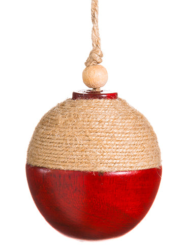 2.25" Wood/Cord Ball Ornament  Red Beige (pack of 6)