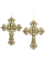 6" Glittered Cross Ornament (2 ea/set) Gold (pack of 12)