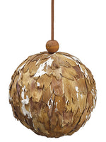 4.5" Snowed Preserved Leaf Ball Ornament Brown Snow (pack of 4)