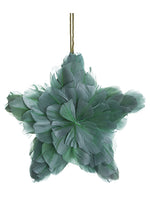 6.5"Hx6.5"W Feather Star Ornament Green Silver (pack of 4)