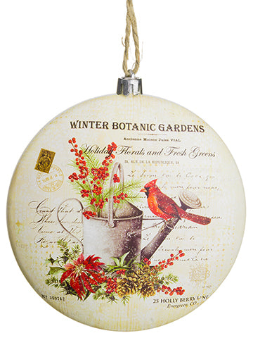 4.75" Winter Botanic Garden Round Disc Ornament Red Cream (pack of 12)