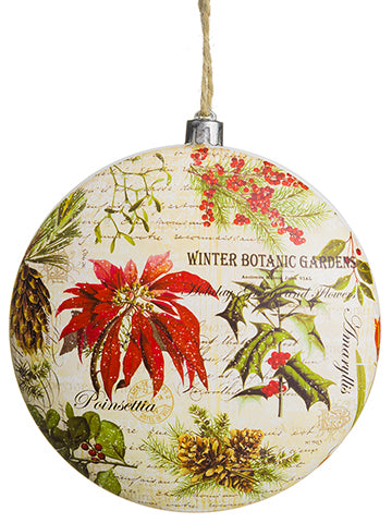 4.75" Poinsettia/Holly Round Disc Ornament Red Cream (pack of 12)