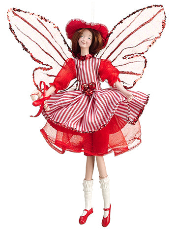 9" Fairy Ornament  Red White (pack of 6)