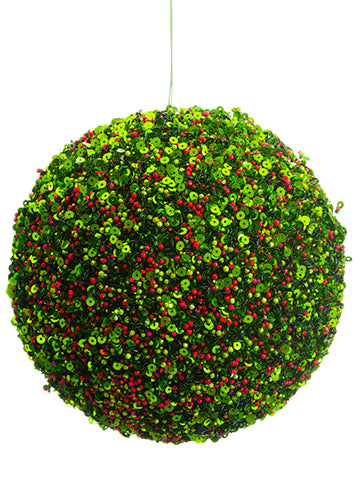 6.5" Beaded Ball Ornament  Green Red (pack of 12)