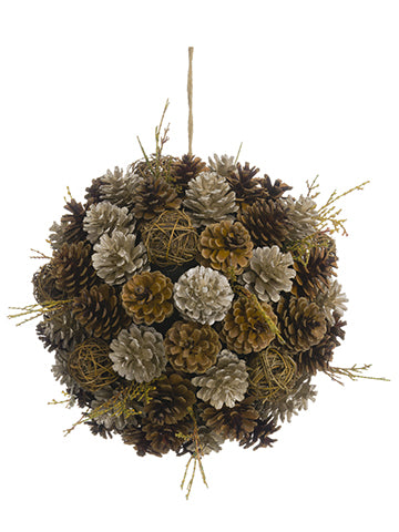 12" Pine Cone/Twig Ball/Cedar Ball Ornament Champagne Brown (pack of 2)
