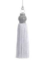 12" Jeweled Ball Tassel Ornament White Silver (pack of 4)